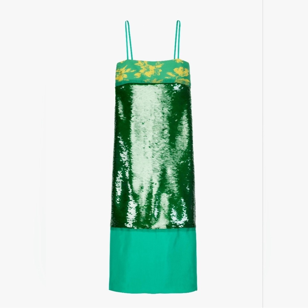 Zara Green Sequin & Teal Colorblock Midi Dress - Picture 12 of 14